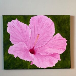 Pink Hibiscus Original Oil Painting